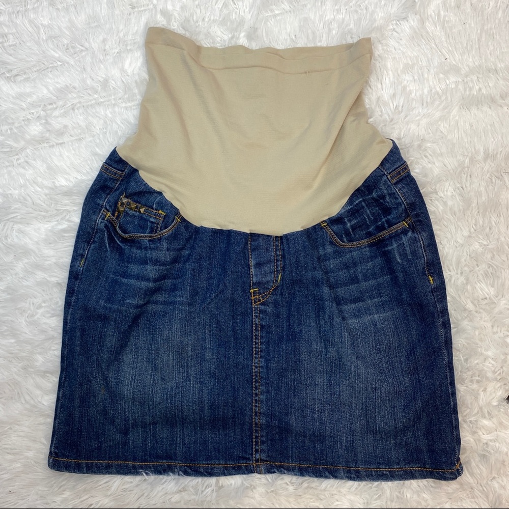 Get Used By Lexi Medium Wash Denim Skirt Pockets‎ Grommet Details Stretch